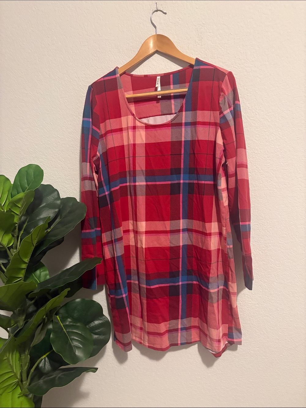 Soma Red Pink Blue Plaid Long Sleeve Sleep Tunic